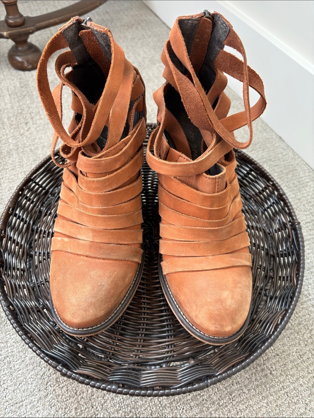 Free People Rust Suede Wrap-Ankle Heeled Boots